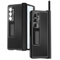 Phone Case For Samsung Galaxy Z Fold 7 Z Fold 6 Z Fold 5 Z Fold 4 Z Fold 3 Back Cover with Stand Holder with Screen Protector Pencil Holder PC Metal PU Leather