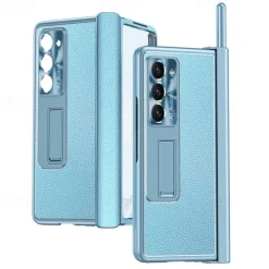 Phone Case For Samsung Galaxy Z Fold 7 Z Fold 6 Z Fold 5 Z Fold 4 Z Fold 3 Back Cover with Stand Holder with Screen Protector Pencil Holder PC Metal PU Leather