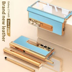 Phone Case For Samsung Galaxy Z Fold 7 Z Fold 6 Z Fold 5 Z Fold 4 Z Fold 3 Back Cover with Stand Holder with Screen Protector Pencil Holder PC Metal PU Leather