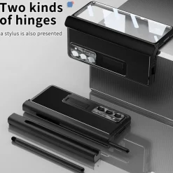 Phone Case For Samsung Galaxy Z Fold 7 Z Fold 6 Z Fold 5 Z Fold 4 Z Fold 3 Back Cover with Stand Holder with Screen Protector Pencil Holder PC Metal PU Leather