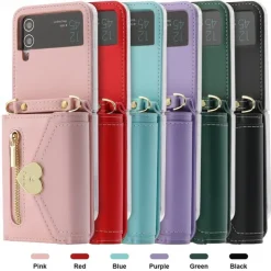 Phone Case For Samsung Galaxy Z Flip 6 Z Flip 5 Z Flip 4 Z Flip 3 Handbag Purse Wallet Case Flip Zipper with Removable Cross Body Strap Solid Colored PU Leather