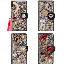 Phone Case For Samsung Galaxy S25 S24 S23 S22 S21 Ultra Plus A55 5G A35 5G A25 A15 A14 Wallet Case Glitter Shine Dustproof Kickstand Glitter Shine PU Leather
