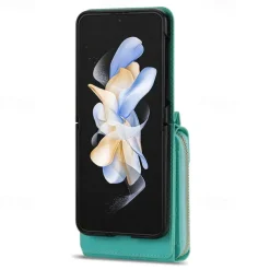 Phone Case For Samsung Galaxy Z Flip 6 Z Flip 5 Z Flip 4 Z Flip 3 Back Cover Flip Cover Zipper with Lanyard Card Slot Retro PC PU Leather