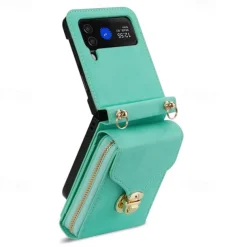 Phone Case For Samsung Galaxy Z Flip 6 Z Flip 5 Z Flip 4 Z Flip 3 Back Cover Flip Cover Zipper with Lanyard Card Slot Retro PC PU Leather