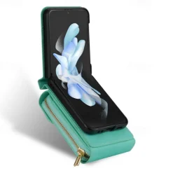 Phone Case For Samsung Galaxy Z Flip 6 Z Flip 5 Z Flip 4 Z Flip 3 Back Cover Flip Cover Zipper with Lanyard Card Slot Retro PC PU Leather