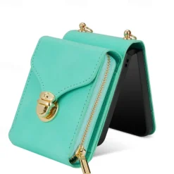 Phone Case For Samsung Galaxy Z Flip 6 Z Flip 5 Z Flip 4 Z Flip 3 Back Cover Flip Cover Zipper with Lanyard Card Slot Retro PC PU Leather