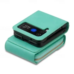 Phone Case For Samsung Galaxy Z Flip 6 Z Flip 5 Z Flip 4 Z Flip 3 Back Cover Flip Cover Zipper with Lanyard Card Slot Retro PC PU Leather