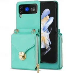 Phone Case For Samsung Galaxy Z Flip 6 Z Flip 5 Z Flip 4 Z Flip 3 Back Cover Flip Cover Zipper with Lanyard Card Slot Retro PC PU Leather