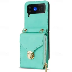 Phone Case For Samsung Galaxy Z Flip 6 Z Flip 5 Z Flip 4 Z Flip 3 Back Cover Flip Cover Zipper with Lanyard Card Slot Retro PC PU Leather