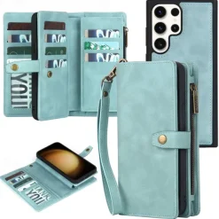 Phone Case For Samsung Galaxy S23 Ultra Plus S22 Plus Ultra S21 FE A14 A54 A73 A32 A42 A22 Wallet Case Detachable Zipper with Wrist Strap Solid Colored TPU PU Leather