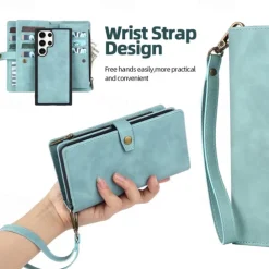 Phone Case For Samsung Galaxy S23 Ultra Plus S22 Plus Ultra S21 FE A14 A54 A73 A32 A42 A22 Wallet Case Detachable Zipper with Wrist Strap Solid Colored TPU PU Leather
