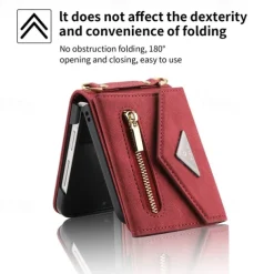 Phone Case For Z Flip 6 Z Flip 5 Z Flip 4 Z Flip 3 Back Cover with Stand Holder Zipper with Lanyard Retro TPU PU Leather