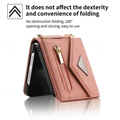 Phone Case For Z Flip 6 Z Flip 5 Z Flip 4 Z Flip 3 Back Cover with Stand Holder Zipper with Lanyard Retro TPU PU Leather