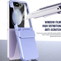 Phone Case For Z Flip 6 Z Flip 5 Back Cover with Screen Protector Shockproof Retro TPU PC