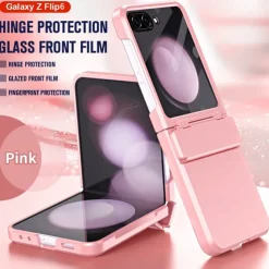 Phone Case For Z Flip 6 Z Flip 5 Back Cover with Screen Protector Shockproof Retro TPU PC