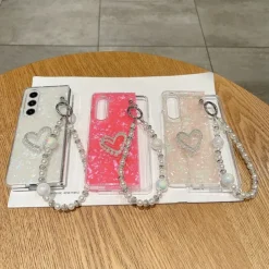 Phone Case For Z Fold 7 Z Fold 6 Z Fold 5 Z Fold 4 Z Fold 3 Back Cover with Wrist Strap Shockproof Retro PC