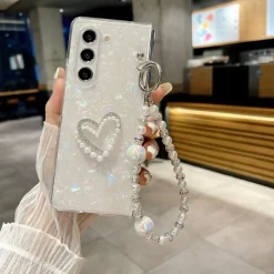 Phone Case For Z Fold 7 Z Fold 6 Z Fold 5 Z Fold 4 Z Fold 3 Back Cover with Wrist Strap Shockproof Retro PC