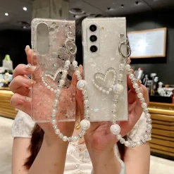 Phone Case For Z Fold 7 Z Fold 6 Z Fold 5 Z Fold 4 Z Fold 3 Back Cover with Wrist Strap Shockproof Retro PC