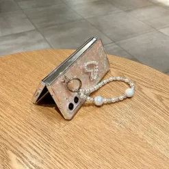 Phone Case For Z Fold 7 Z Fold 6 Z Fold 5 Z Fold 4 Z Fold 3 Back Cover with Wrist Strap Shockproof Retro PC