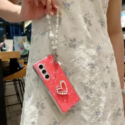 Phone Case For Z Fold 7 Z Fold 6 Z Fold 5 Z Fold 4 Z Fold 3 Back Cover with Wrist Strap Shockproof Retro PC