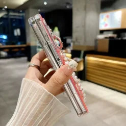 Phone Case For Z Fold 7 Z Fold 6 Z Fold 5 Z Fold 4 Z Fold 3 Back Cover with Wrist Strap Shockproof Retro PC