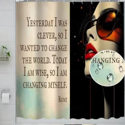 4-Piece Bathroom Set, Waterproof Polyester Shower Curtain with 12 Hooks, Non-Slip Toilet Seat Cover & Sturdy Bath Mat, Fashionable African American Women Design for Home Decor