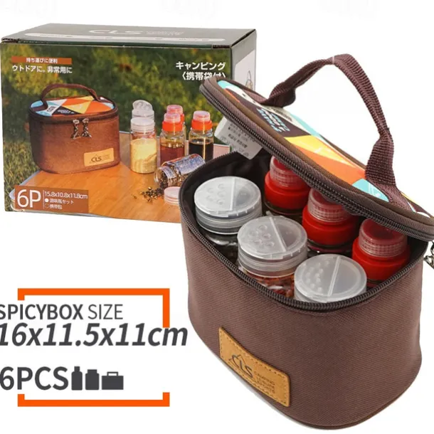 6-Piece Set Travel Spice Kit Spice Containers for Camping Portable Spice Kit Camping Salt Pepper Shakers Camping Spice Containers Seasoning Storage with Bag for Home Kitchen Camping BBQ Traveling