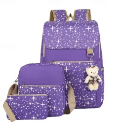 4-Piece Starry Backpack Set for Girls - Includes Backpack, Shoulder Bag, Purse, and Pencil Case - Available in Pink, Purple, Blue, and Black