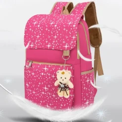 4-Piece Starry Backpack Set for Girls - Includes Backpack, Shoulder Bag, Purse, and Pencil Case - Available in Pink, Purple, Blue, and Black