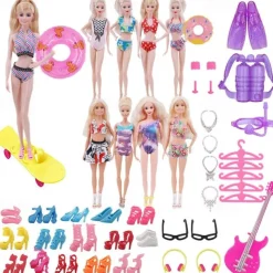 Pink Doll Clothes and Accessories,30cm Doll Clothing Accessories 40-Piece Set Combination Accessories Swimsuit Swimsuit Little Girl Children'S Toy Accessories（Doll not included）