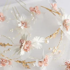 Pink Floral Crown Headband And Hairpins Color Hairband Flower Tiara Bridal Hair Accessories Hair Pins Set Hair Jewelry For Women