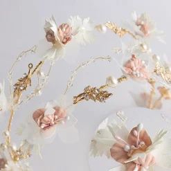 Pink Floral Crown Headband And Hairpins Color Hairband Flower Tiara Bridal Hair Accessories Hair Pins Set Hair Jewelry For Women