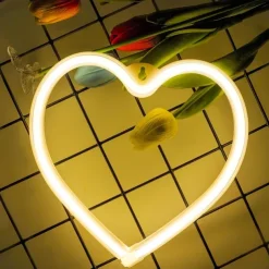 Pink Heart Neon Sign LED Light Battery Operated / USB Powered Table and Wall Decor Lamp for Dorm Girl's Room Mothers Day Valentine's Day Party Birthday Home Christmas Decoration