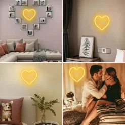Pink Heart Neon Sign LED Light Battery Operated / USB Powered Table and Wall Decor Lamp for Dorm Girl's Room Mothers Day Valentine's Day Party Birthday Home Christmas Decoration