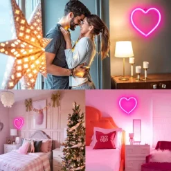 Pink Heart Neon Sign LED Light Battery Operated / USB Powered Table and Wall Decor Lamp for Dorm Girl's Room Mothers Day Valentine's Day Party Birthday Home Christmas Decoration