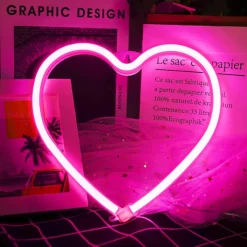 Pink Heart Neon Sign LED Light Battery Operated / USB Powered Table and Wall Decor Lamp for Dorm Girl's Room Mothers Day Valentine's Day Party Birthday Home Christmas Decoration