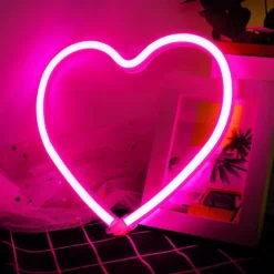 Pink Heart Neon Sign LED Light Battery Operated / USB Powered Table and Wall Decor Lamp for Dorm Girl's Room Mothers Day Valentine's Day Party Birthday Home Christmas Decoration