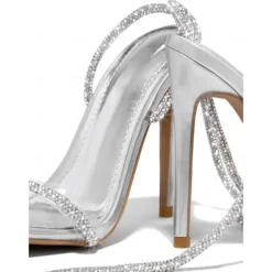 Pink Rhinestone Strappy Stiletto Heels for Women – Sparkling Detail, Perfect for Elegant Evening Wear and Parties.