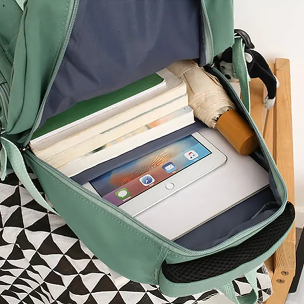 Pink Waterproof School Bags Nylon Backpack with Plush Monkey Keychain - Stylish and Durable School Bag with Multiple Pockets for Travel and Everyday Use