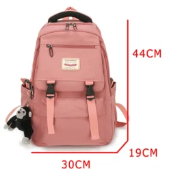 Pink Waterproof School Bags Nylon Backpack with Plush Monkey Keychain - Stylish and Durable School Bag with Multiple Pockets for Travel and Everyday Use