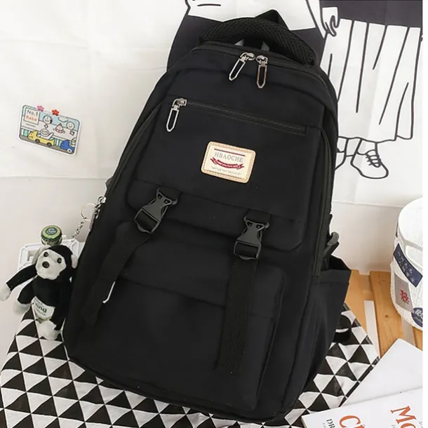 Pink Waterproof School Bags Nylon Backpack with Plush Monkey Keychain - Stylish and Durable School Bag with Multiple Pockets for Travel and Everyday Use