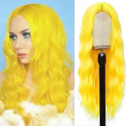 Pink Wig - Long Pink Wavy Wigs for Women Middle Part Pastel Pink Wig 26 inch Natural Curly Synthetic Wig Heat Resistant Fiber Wigs for Daily Party Use Halloween Wigs