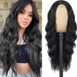 Pink Wig 26inch Long Wavy Wigs for Women Middle Part Curly Wig Natural Looking Heat Resistant Fiber Synthetic Wigs for Daily Use