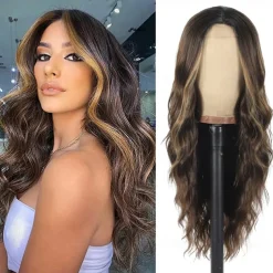 Pink Wig 26inch Long Wavy Wigs for Women Middle Part Curly Wig Natural Looking Heat Resistant Fiber Synthetic Wigs for Daily Use