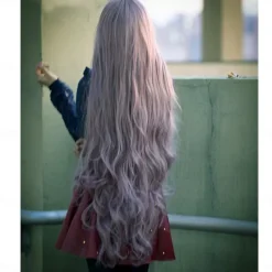 Pink Wigs For Women Synthetic Wig Cosplay Wig Wavy Kardashian Wavy Asymmetrical with Bangs Wig Pink Long Pink Synthetic Hair Women's with Bangs Pink Halloween Wigs