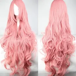 Pink Wigs For Women Synthetic Wig Cosplay Wig Wavy Kardashian Wavy Asymmetrical with Bangs Wig Pink Long Pink Synthetic Hair Women's with Bangs Pink Halloween Wigs