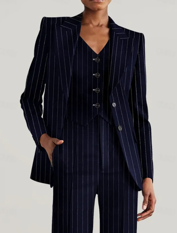 Pinstripe Women's Blazers Mother of the Bride Elegant Long Sleeve with Buttons