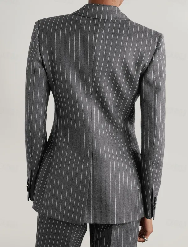 Pinstripe Women's Blazers Mother of the Bride Elegant Long Sleeve with Buttons