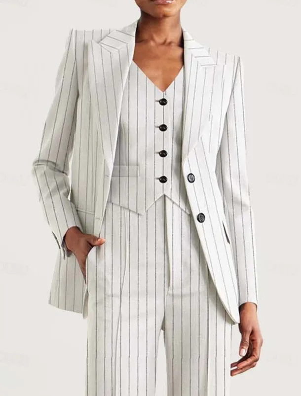 Pinstripe Women's Blazers Mother of the Bride Elegant Long Sleeve with Buttons