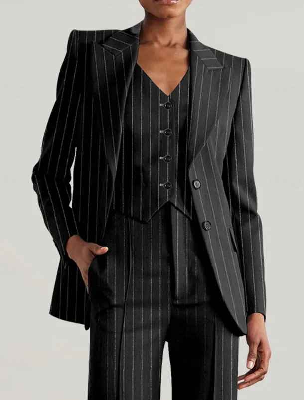 Pinstripe Women's Blazers Mother of the Bride Elegant Long Sleeve with Buttons
